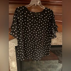 Worthington mesh blouse black with white polka dots - Size L
